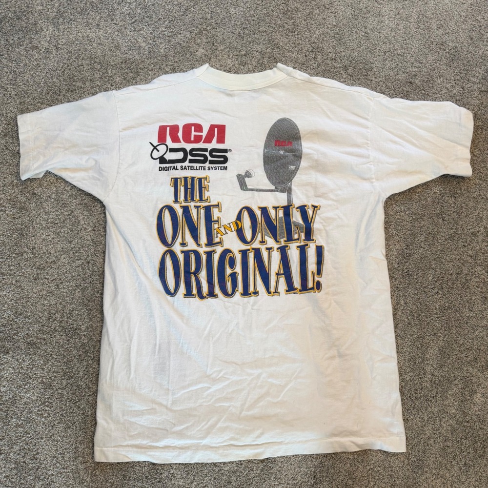 Vintage 1995 RCA DSS Digital Satellite System T-Shirt White XL RCA Dome USA Made